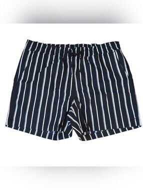 Stripe-Effect Black & White Women's Shorts with Drawstring